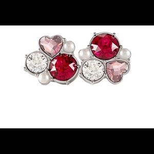 Silver Heart Crystal Cluster Stud Earrings